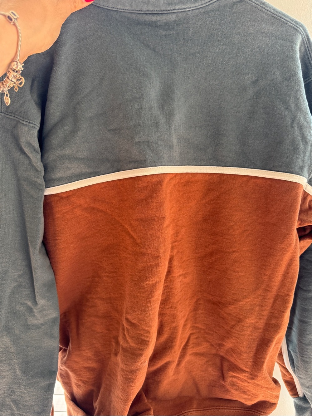 Supreme Two-Tone Half-Zip Sweatshirt in Brown and Gray-Blue - Picture 5 of 10